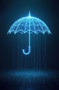 Digital umbrella protects from falling binary code representing data. Cybersecurity concept is visualized with glowing blue Royalty Free Stock Photo