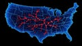 Digital USA Network Connectivity and Data Integration Visualized with Glowing Lines on Blue Map Royalty Free Stock Photo