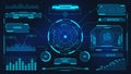 Digital user interface. Futuristic technology UI screen. Game car or spaceship dashboard. Analysis or control hologram