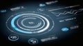 Digital User Interface Screen with Circular Graphs and Data Charts in Futuristic Style Royalty Free Stock Photo
