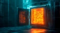 Digital vault protecting glowing sensitive data with open door