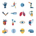 Bionics and artificial intelligence icon set