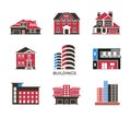 Digital vector black red city buildings