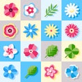 Digital vector blue flowers set icons Royalty Free Stock Photo