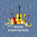 Digital vector blue music instruments Royalty Free Stock Photo