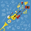 Digital vector blue music instruments Royalty Free Stock Photo