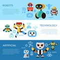 Digital vector companion robots icons set