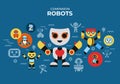 Digital vector companion robots icons set