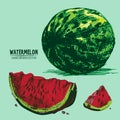 Digital vector detailed color watermelon hand Royalty Free Stock Photo