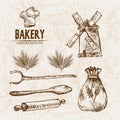 Digital vector detailed line art bakery Royalty Free Stock Photo