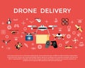 Digital vector flying drone objects color Royalty Free Stock Photo