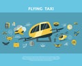Digital vector flying taxi drone icon set