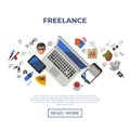 Digital vector freelance workspace icons Royalty Free Stock Photo