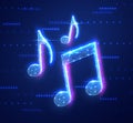 A digital vector notes icon on blue representing music