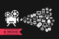 Digital vector red white cinema icons