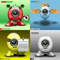 Digital vector robo set, music, fly, red, blue