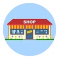 Digital vector shop storefront with open sign