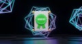 Digital Verified Certificate 3D Render with Neon Abstract Wireframe Geometry Royalty Free Stock Photo