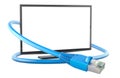Digital Video Broadcasting - Internet, concept. Smart TV set with Lan Cable. 3D rendering Royalty Free Stock Photo
