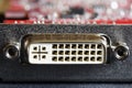 Digital video interface DVI on the videocard of a modern computer. For connecting a monitor, projector or TV. Close-up. Selective Royalty Free Stock Photo