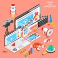 Digital video marketing flat isometric vector.