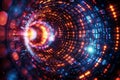 Digital Virtual Tunnel: Tunnel with vibrant lights and binary code, generative ai Royalty Free Stock Photo