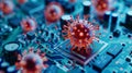 Digital Virus Threat on Circuit Board - Concept Image