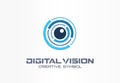 Digital vision creative symbol concept. Eye iris scan, vr system abstract business logo. Cctv monitor, security control Royalty Free Stock Photo