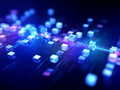 Dynamic blockchain network connecting data cubes with vibrant light trails for a secure future, showcasing innovation Royalty Free Stock Photo