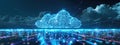 Digital visualization of cloud computing infrastructure with interconnected data points.
