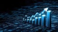 Digital visualization displays a growing trend with ascending bars and arrows, indicating positive market movement and potential Royalty Free Stock Photo