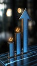 Digital visualization displays a growing trend with ascending bars and arrows, indicating positive market movement and potential Royalty Free Stock Photo