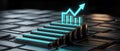 Digital visualization displays a growing trend with ascending bars and arrows, indicating positive market movement and potential Royalty Free Stock Photo