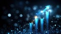 Digital visualization displays a growing trend with ascending bars and arrows, indicating positive market movement and potential Royalty Free Stock Photo