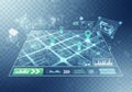 A digital visualization featuring a 3D city map with glowing blue Royalty Free Stock Photo