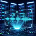 Featuring a holographic data projection over a sleek illuminated Royalty Free Stock Photo