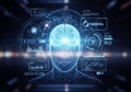 A digital visualization featuring a humanoid head with a glowing, Royalty Free Stock Photo