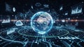 Digital representation of global network connections with earth and data charts in a futuristic interface Royalty Free Stock Photo