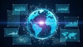 Digital representation of global network connectivity with data charts and binary code surrounding a glowing earth Royalty Free Stock Photo