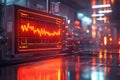 A digital visualization of heart rate monitor displaying vibrant red waveforms in high tech medical environment. Royalty Free Stock Photo