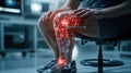 A digital visualization of knee pain and nerve pathways in a clinical setting, highlighting advanced medical diagnostics and Royalty Free Stock Photo