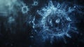 Digital visualization of virus structure with blue networks and spikes