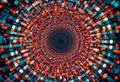 Digital vortex of binary code in concentric circles, orange and blue tones Royalty Free Stock Photo
