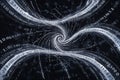 Digital vortex of binary code swirling into an abstract black background Royalty Free Stock Photo