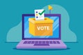 Digital voting process illustrates a ballot being cast into a box displayed on a laptop screen at a virtual election setting Royalty Free Stock Photo