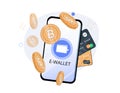 Digital wallet application on mobile. banner vector. phone and internet banking. online payment security transaction via