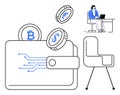Digital Wallet with Cryptocurrency Coins and Remote Work Concept in Minimalist Design Royalty Free Stock Photo