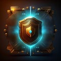 Digital wallet icon with a shield, symbolizing protection against fraud and unauthorized access