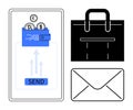 Digital Wallet Transaction with Currency Symbols, Briefcase, and Communication Envelope Elements Royalty Free Stock Photo