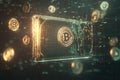 Digital Wallet in Virtual Space with Animated Cryptocurrency Symbols, 3D Render with High-Tech Futuristic Feel Royalty Free Stock Photo